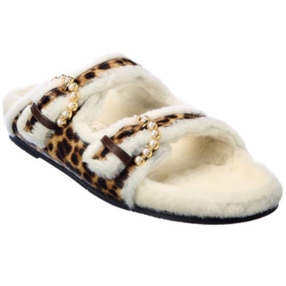 STUART WEITZMAN Piper Chill Slide Sandal sz8.5 Leopard cheetah print fur slip on
